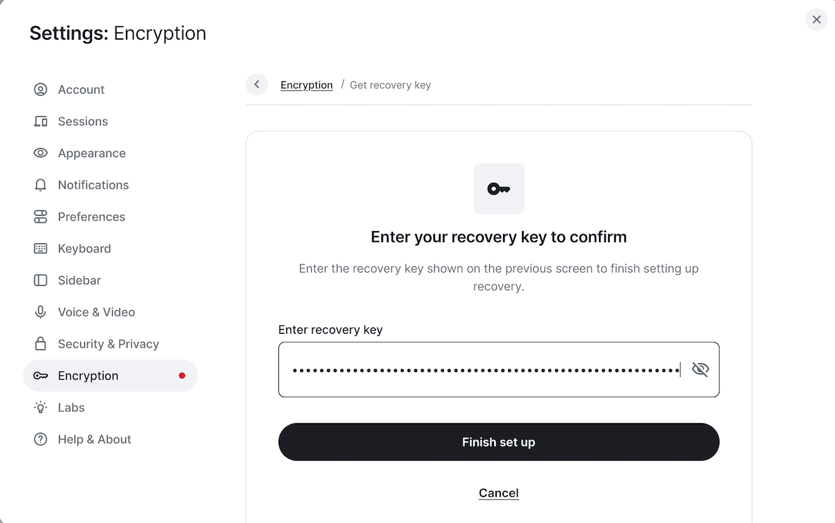 Enter recovery key